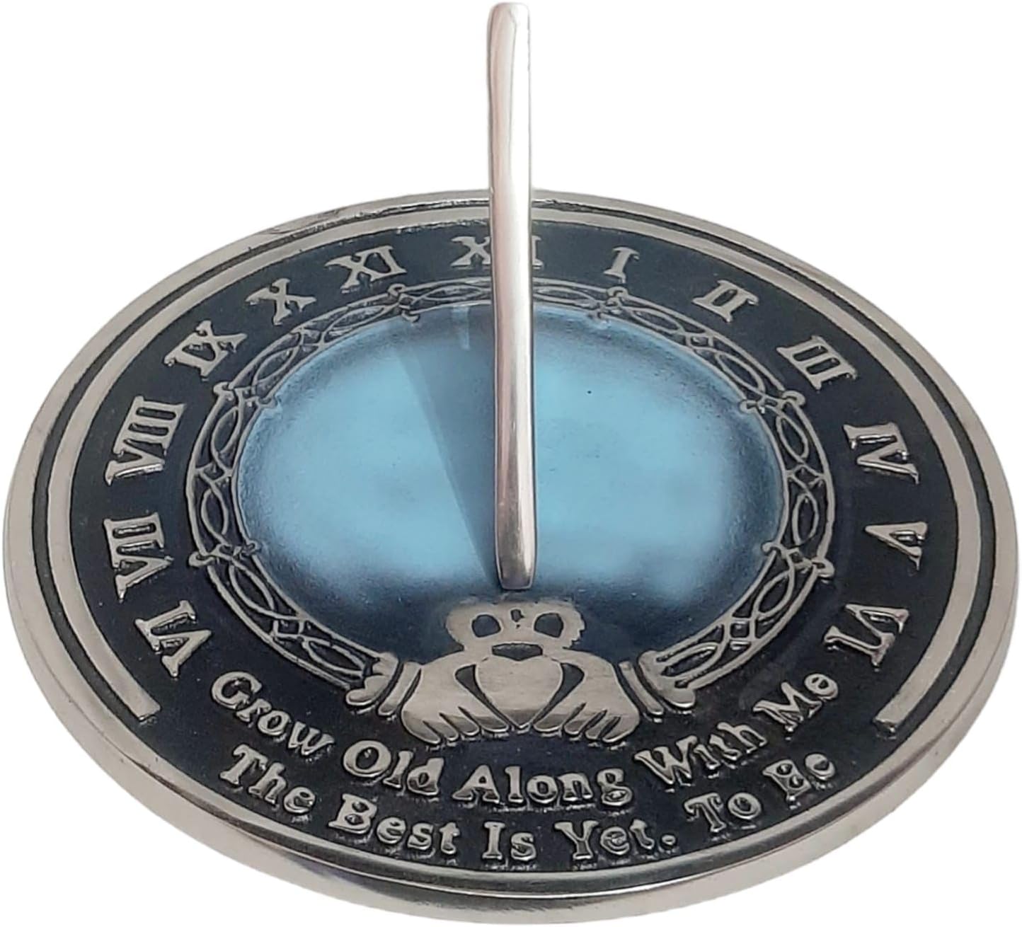 Solid Brass 10" Blue Round Garden Sundial - Plaque and Rooster Dial Outdoor Compass Sundials for Yards, Home Decor, Sundial Gift, Couple