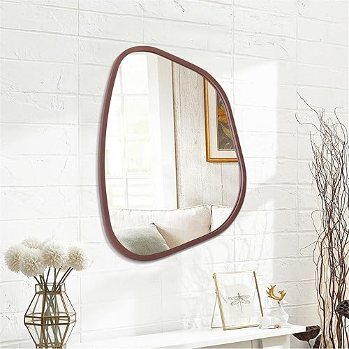 Miniatura 2 de Espejo de pared con marco de madera irregular, moderno, ovalado, asimétrico, único, espejo colgante artístico ondulado, decoración de baño, tocador,
