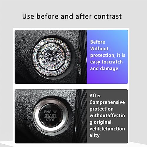 Miniatura 4 de Crynod 2 anillos decorativos de arranque con un solo botón para automóvil, cubierta protectora antiarañazos, botón de arranque y parada con