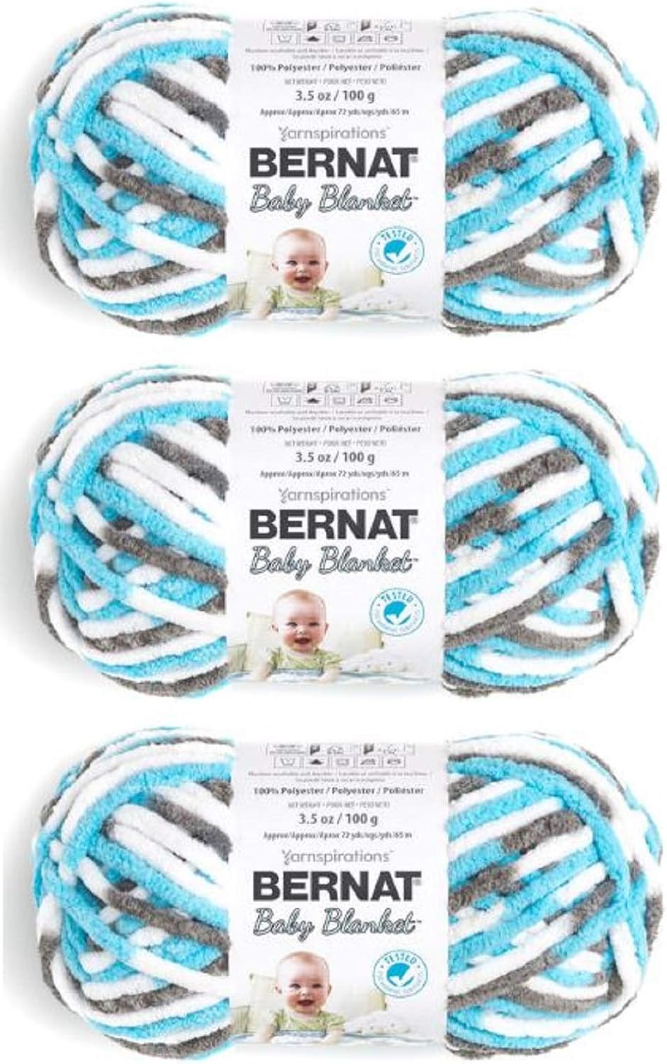 Bernat Baby Blanket Yarn, 3.5 Oz, Gauge 6 Super Bulky, Sail Away 3-Pack