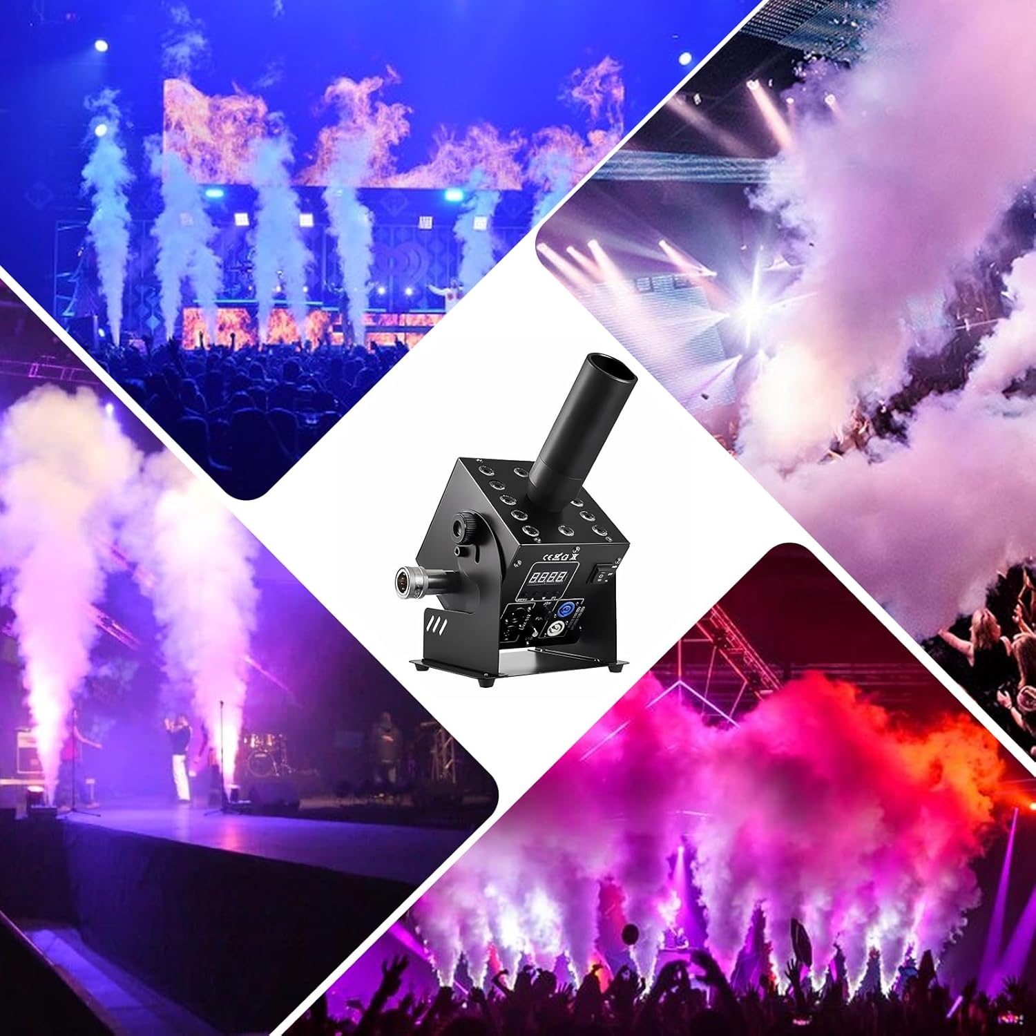 LED CO2 Jet Machine, LCD Display Stage Fog Machine, DMX Control Digital Co2 Cannon with Adjustable Angle & 12 Pieces of 3W RGB LEDs, for DJ Party Nightclub Stage Concert Event Show, 26-32 ft High