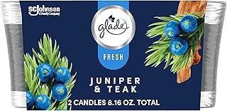 Glade 1-Wick Scented Candle Jar, Juniper & Teak, Air Freshener Infused with Essential Oils, 4.08 Oz, 2 Count