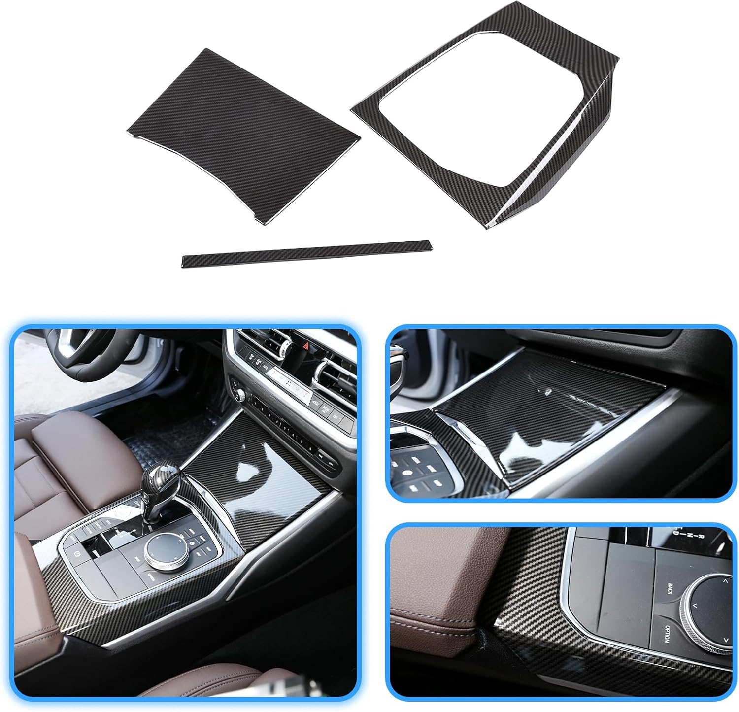 TINKI Car Center Console Gear Shift Panel Cover Trim Compatible for BMW 3 Series 3GT G20 G21 G22 G23 G26 G28 2019 2020 2021 2022 2023 2024 2025 Interior Accessories (ABS Plastic, Carbon Fiber)