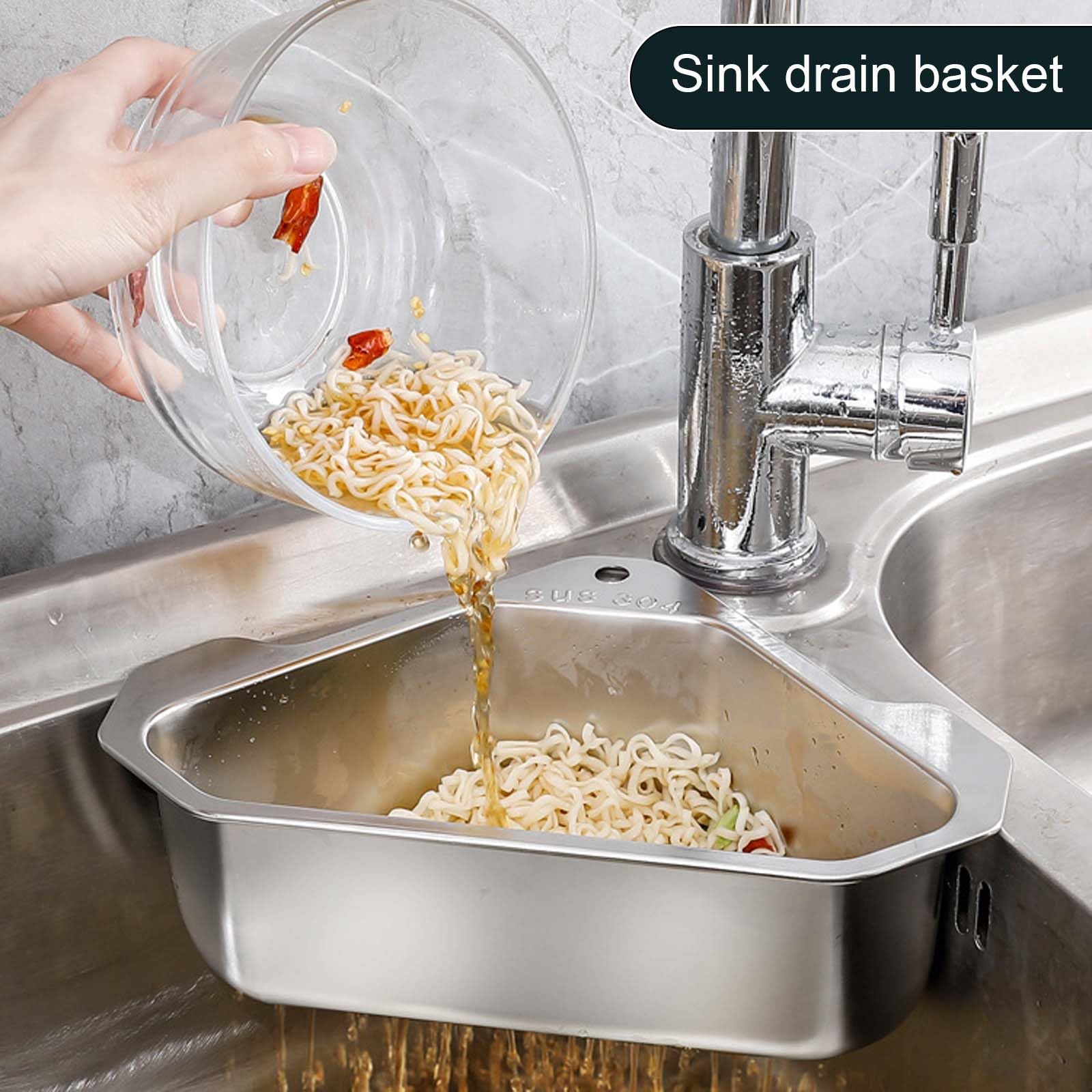 Cestino Lavello Triangolare Acciaio Inox - Con Ventose, Per Scarico E Conservazione - Foto 6