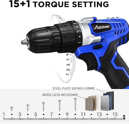 Miniatura 2 de AVID POWER Juego de taladro inalámbrico de litio de 20 V Max, kit de taladro eléctrico con batería y cargador, portabrocas sin llave de 3/8
