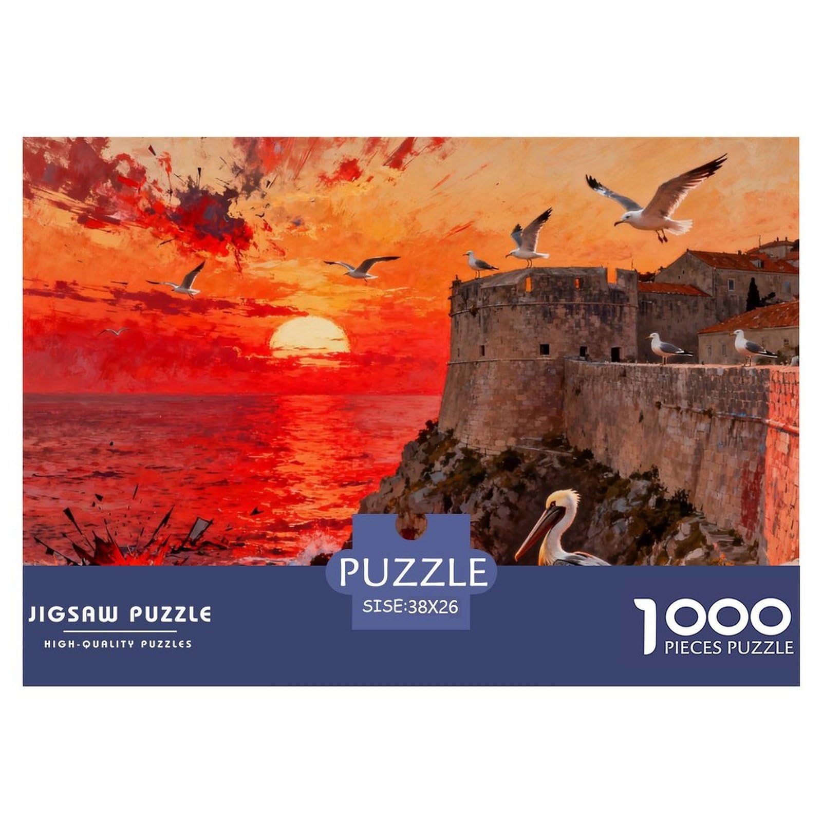 Sunset over Dubrovnik Walls Wooden Jigsaw Puzzle Waterproof 1000 Piece Puzzles for Adults Gifts Fun Educational Games
