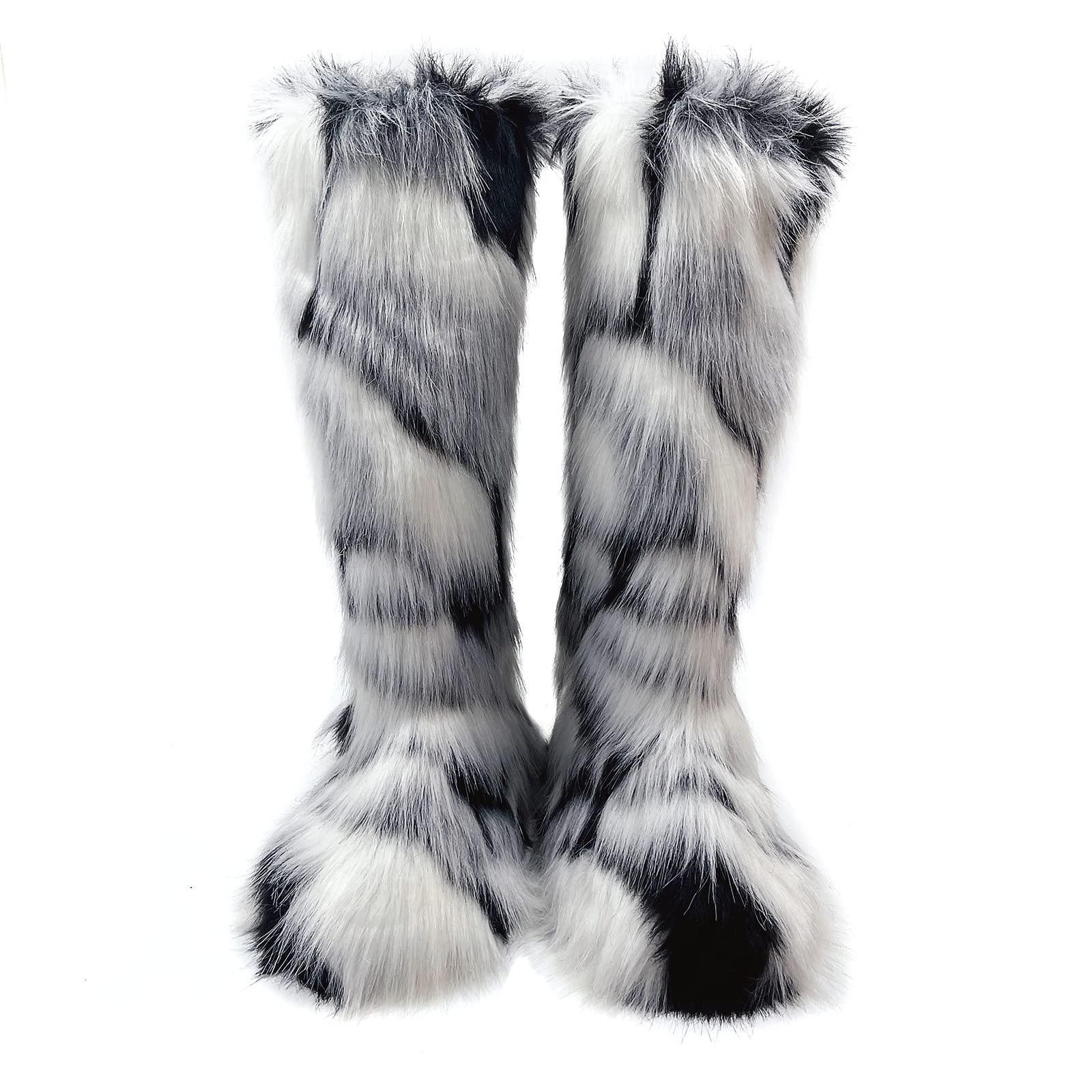 Valpeak Womens Faux Fur Boot Winter Fluffy Long Furry Boots for Girls Outdoor Fuzzy Knee-High Boots