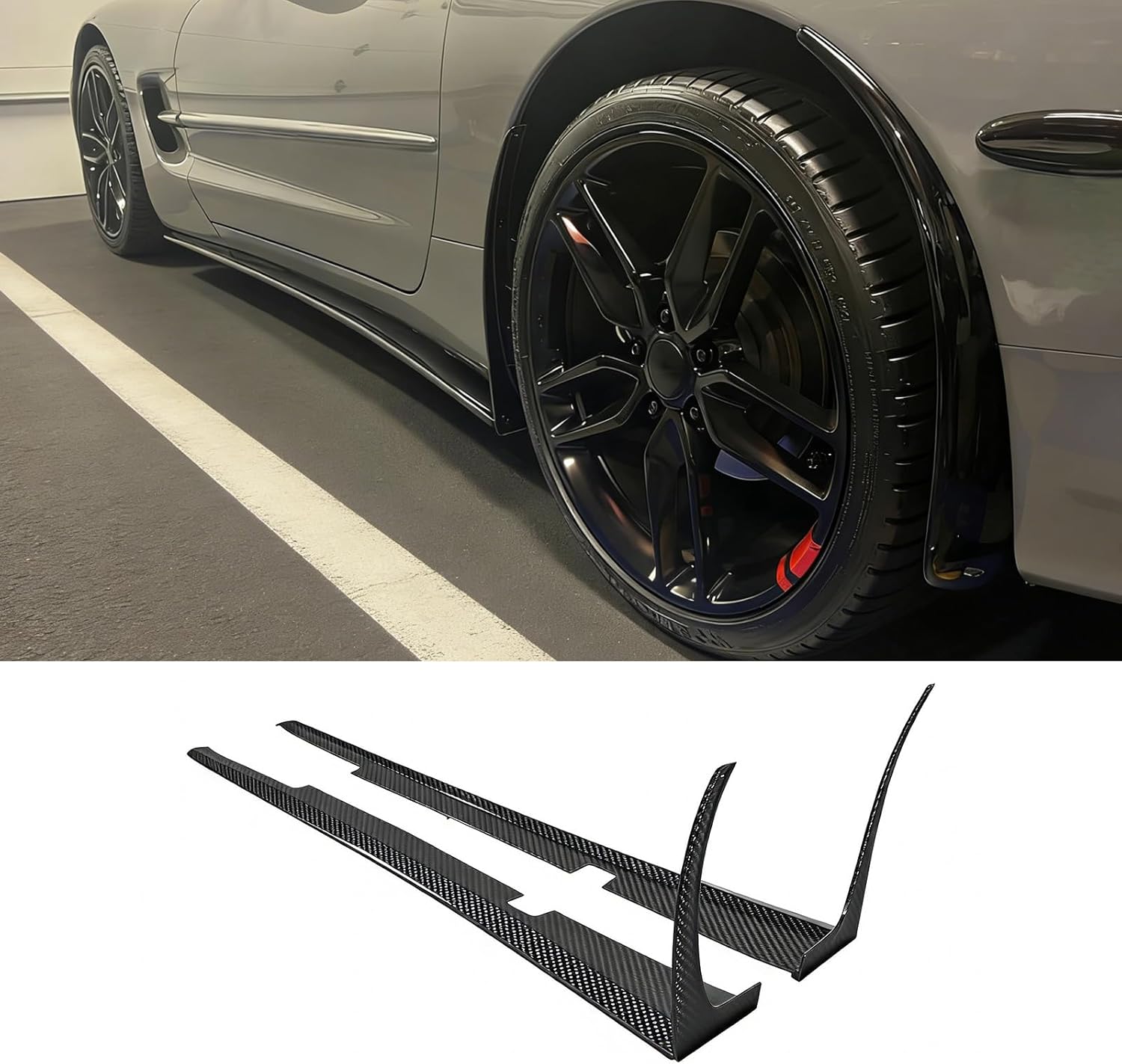 Side Skirt Rocker Panels for Chevy Corvette C5 All Models 1997-2004 A Pair Z06 Side Skirts Extension W/Mud Flaps ABS Plastic (Glossy Black)