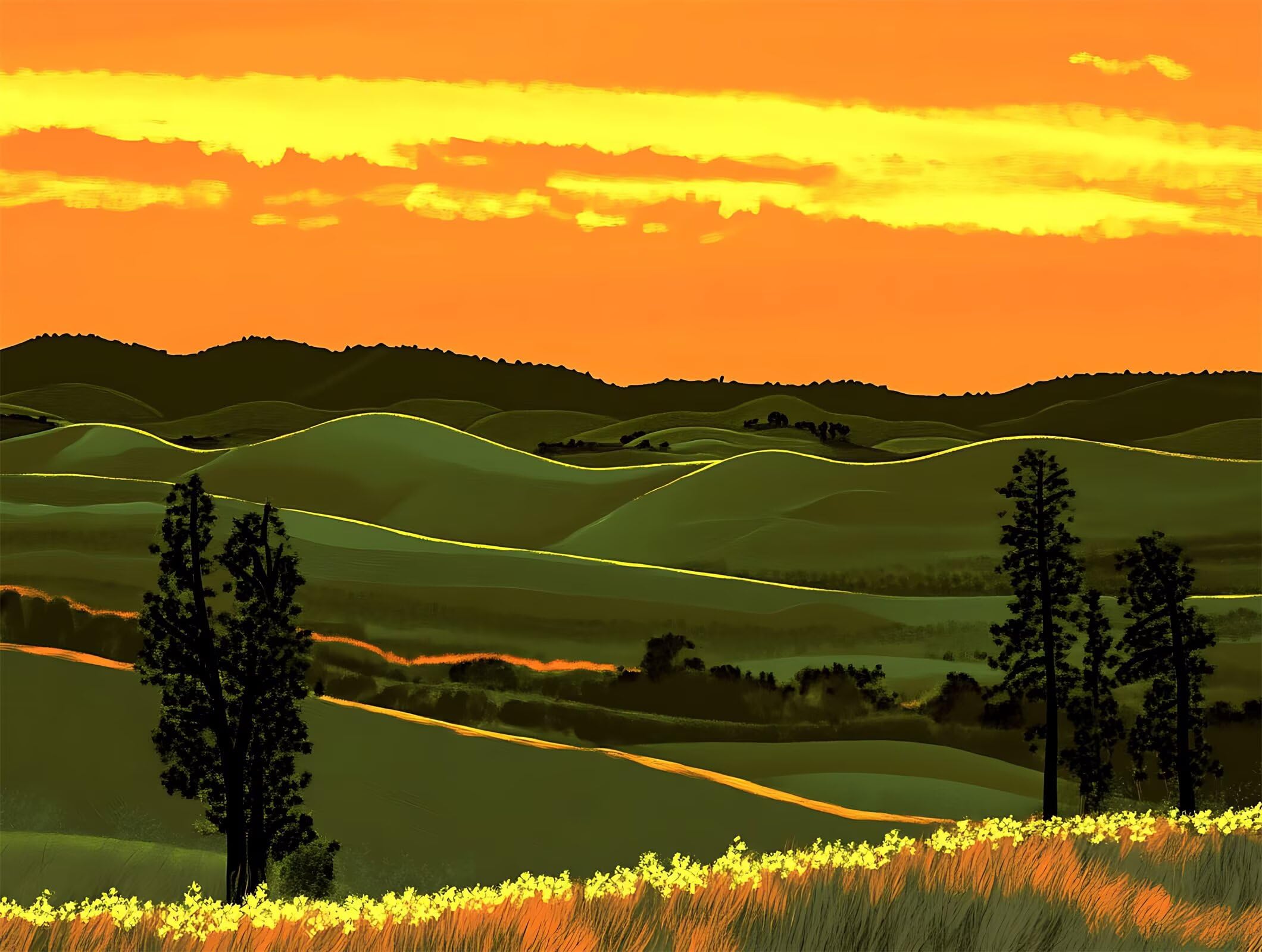 Malen Nach Zahlen Erwachsene Wiese Sonnenuntergang, 100x135cm 0-F-24 | Leinwand Kreatives Malen Nach Zahlen für Erwachsene und Anfänger Entspannendes Bastelset, Geschenke für Frauen