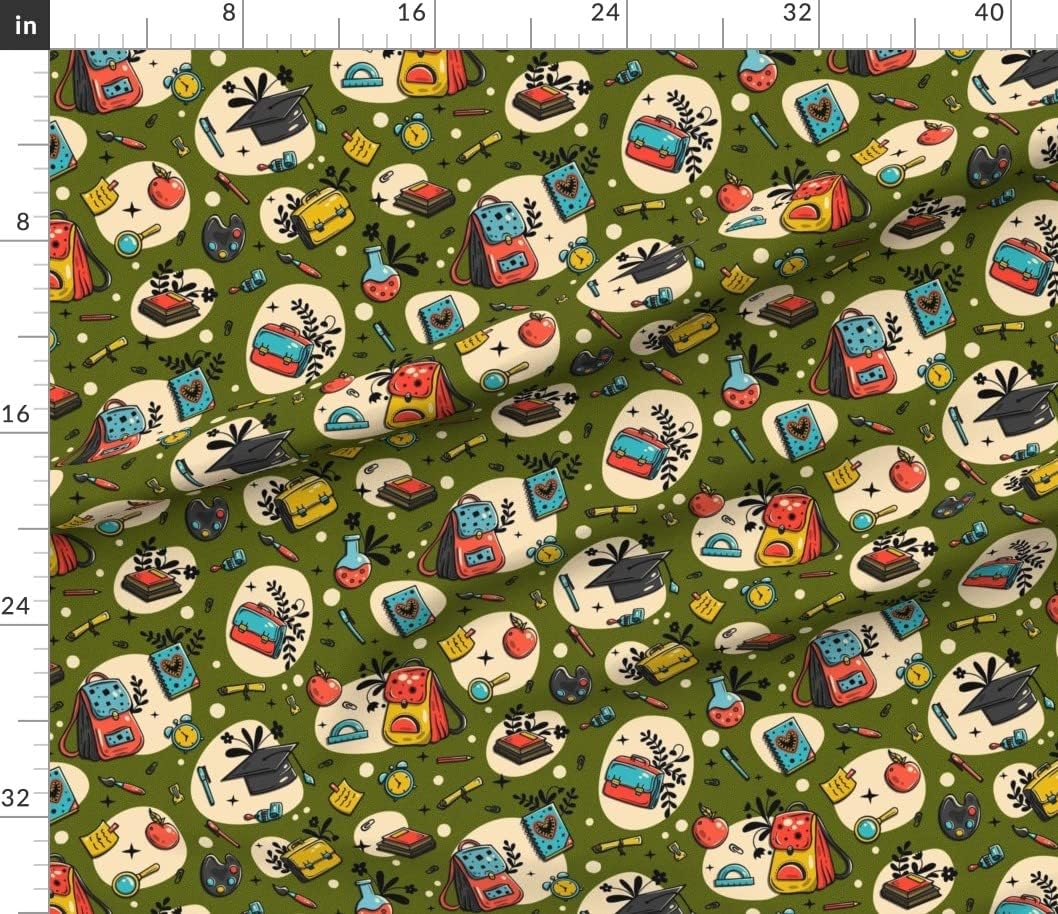Spoonflower Fabric - Green School Retro Medium Vintage Children Teacher Student Printed on Petal Signature Cotton Fabric Fat Quarter - Sewing Quilting Apparel Crafts Decor