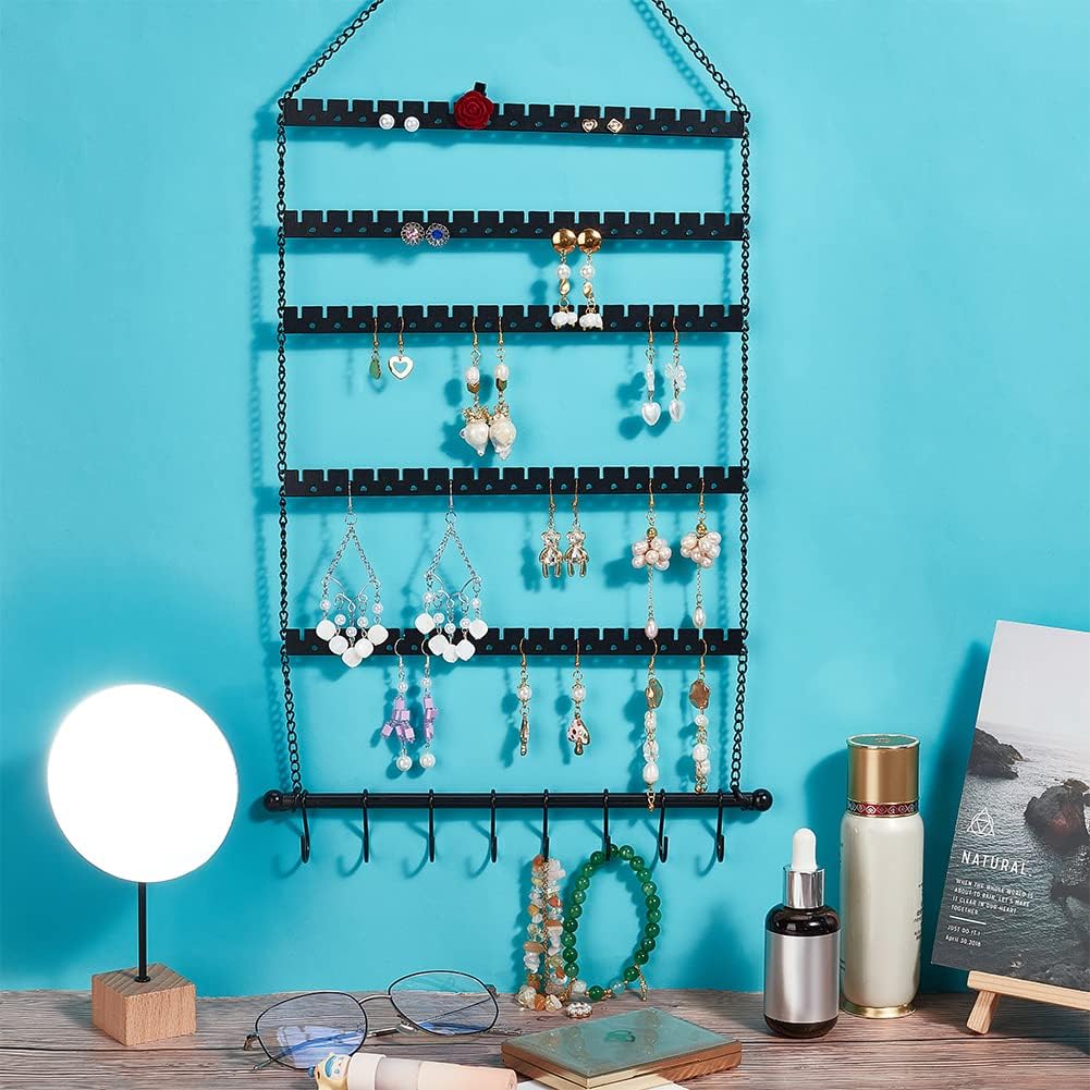 NBEADS Wall Hanging Jewelry Organizer, Earring Necklace Holder with Hanging Hooks for Earrings, Necklaces, Bracelets