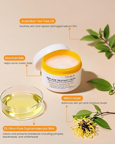 Miniatura 3 de Tratamiento para eliminar el acné de los glúteos, crema hidratante con ácido salicílico al 2%, aceite de árbol de té y hamamelis, tratamiento de