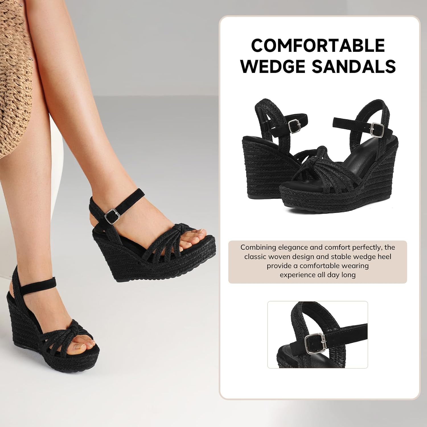 mikarka Sandals for Women 2026: Comfortable Wedge Platform Sandals Women - Braided Espadrilles for Women Ankle Strap Open Toe Wedges Heels Beach Sandals Summer Shoes - Image 5