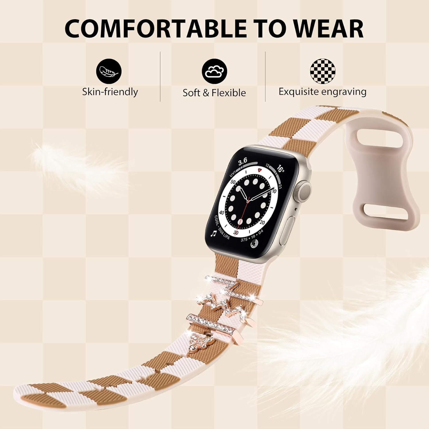 Silicone Strap for Apple watch band 38mm 40mm 41mm 42mm 44mm 45mm 46mm 49mm with Bling Bee Charms, Soft Sport Bracelet for iWatch Bands Series 11 10 9 8 7 6 5 4 3 SE SE2 SE3 Ultra for Women - Image 5