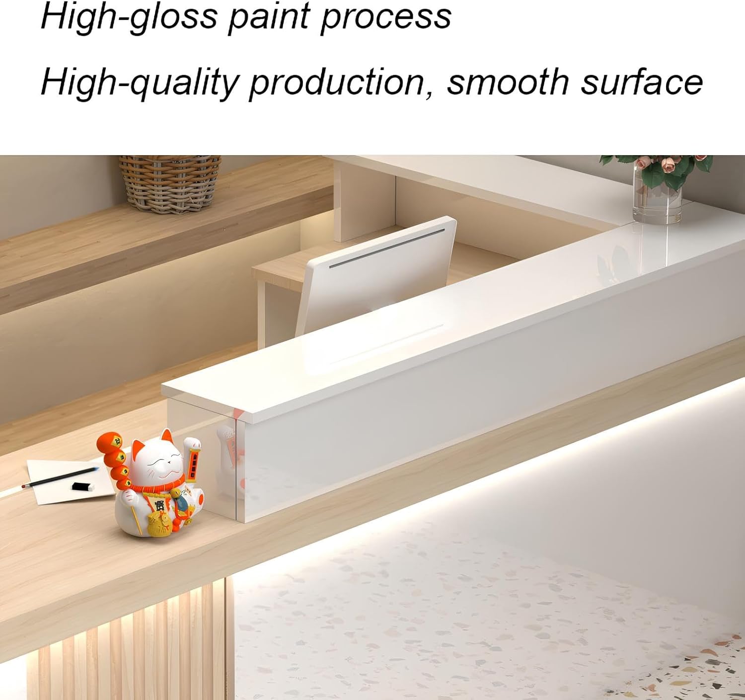 Modern L Shape Reception Desk,Reception Desk with Counter & Drawer,Front Retail Checkout Sturdy & Well Built for Lobbies, Office,SOHO, Shop-Easy to Install
