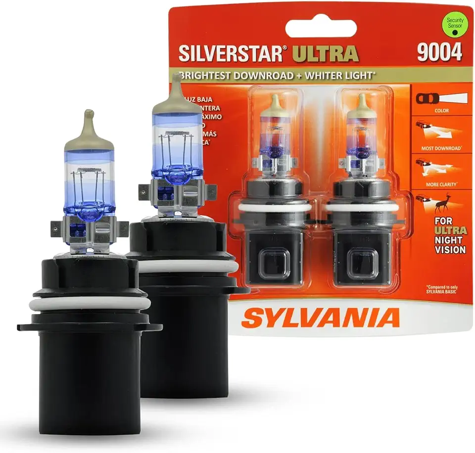 SYLVANIA - 9004 SilverStar Ultra - High Performance Halogen Headlight Bulb, High Beam, Low Beam and Fog Replacement Bulb, Brightest Downroad with Whiter Light, Tri-Band Technology (Contains 2 Bulbs)