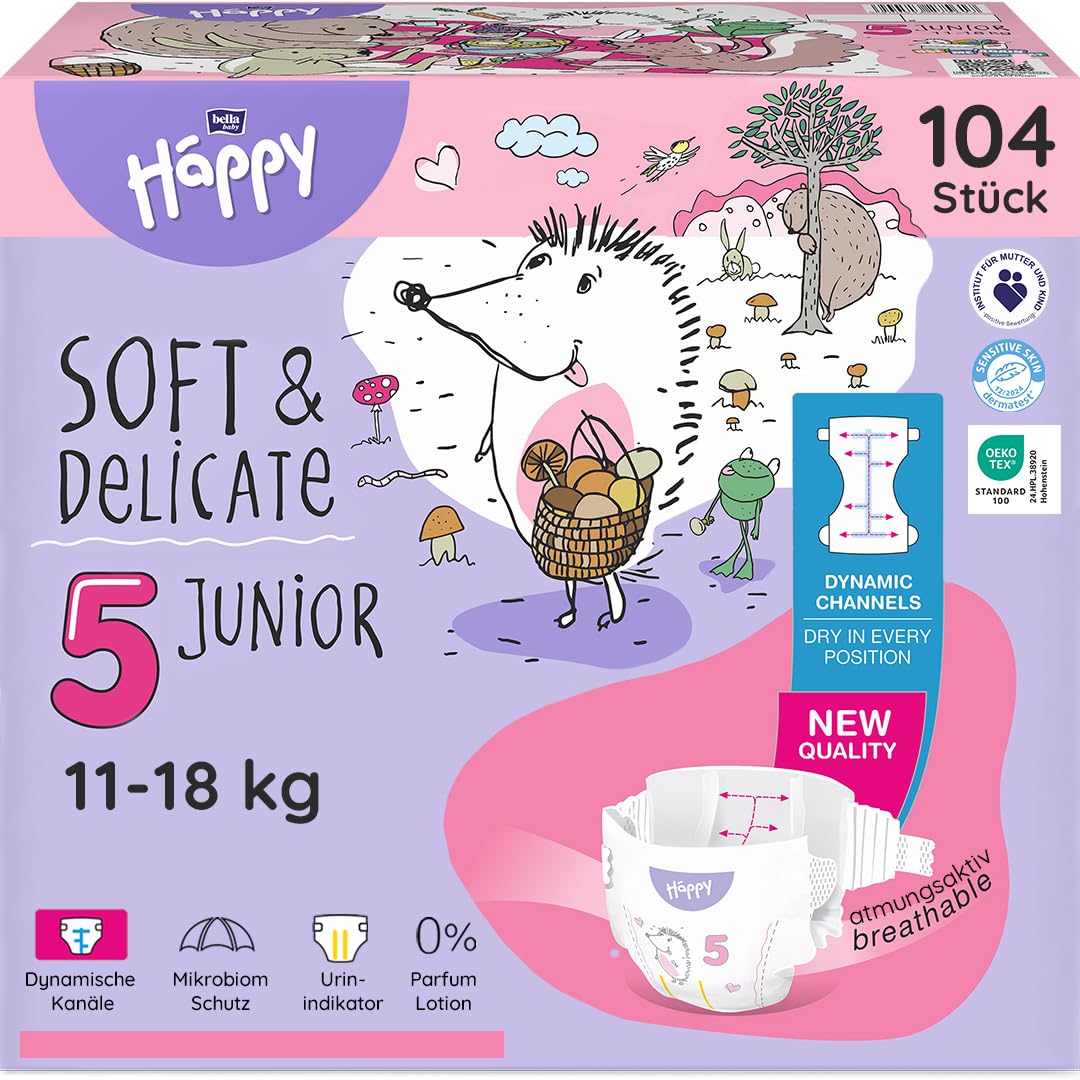 bella baby Happy Windeln soft & delicate Größe 5 Junior 11-18 kg 104 Stück Einweg Vorratspack