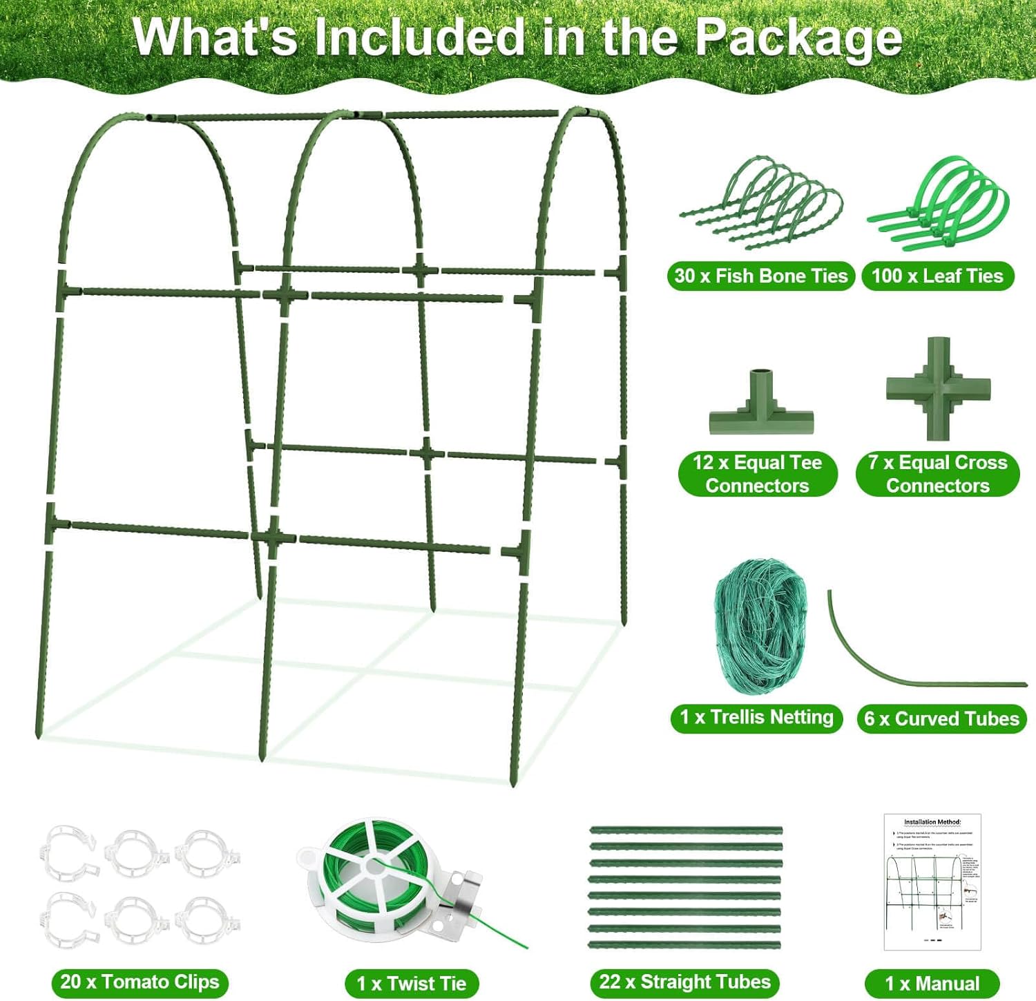 Cludoo Cucumber Trellis for Raised Bed Garden, U-Shape Arch Trellis for Climbing Plants Outdoor, Metal Vegetables Trellis with Netting, Garden Trellis for Cucumber Plants Sweet Pea Bean Grape