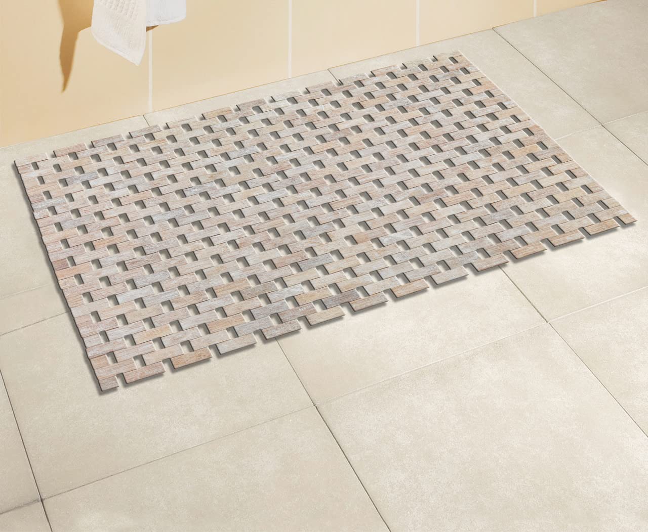 Wenko Alfombra para bañera Bamboo Blanco, 50 x 80 cm - Parte Inferior Antideslizante, Bambú, 50 x 80 cm, Blanco