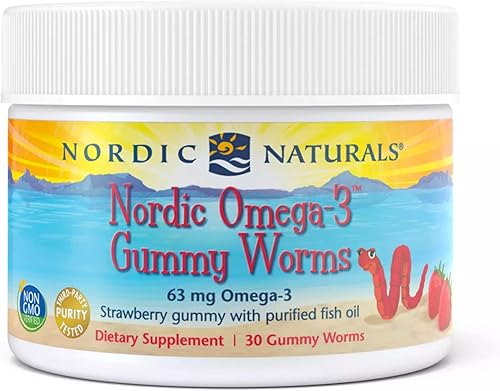 Nordic Naturals Nordic Omega-3 - Gusanos gomosos fresa 30 gusanos gomosos 63 mg de Omega-3 en total con EPA y DHA sin OMG 30 porciones