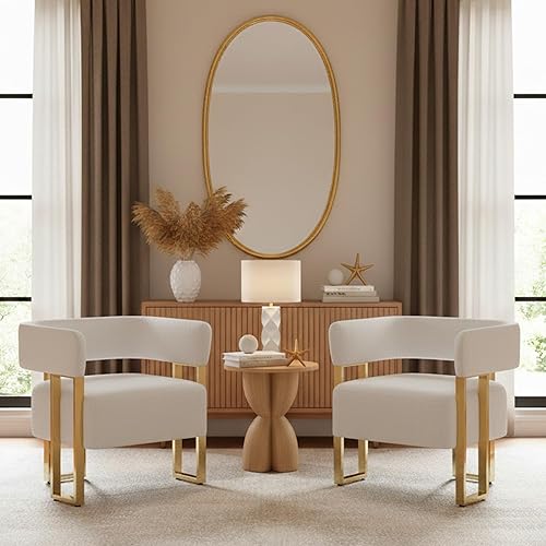 AODAILIHB Juego de 2 sillas decorativas modernas, sillas tapizadas con forro polar blanco con patas de metal dorado, sillones tapizados para sala de