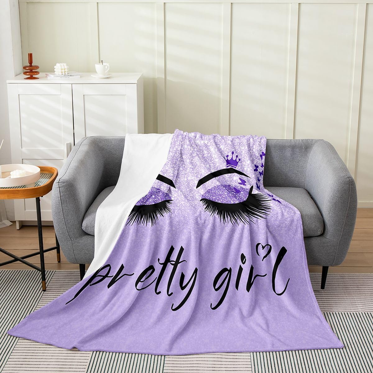 Erosebridal Unicorn Eyelash Throw Blanket for Kids Girls,Pretty Eyelash Sequins Fleece Blanket Queen 90x90 inch,Women Spark Ombre Flannel Blanket,Romantic Pink Crown Bed Blanket Home Room Decor