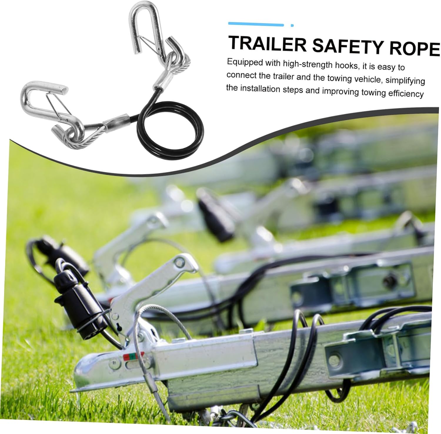 2 Pack Trailer Safety Cables 27.6 Inch Steel Wire Tow Hooks