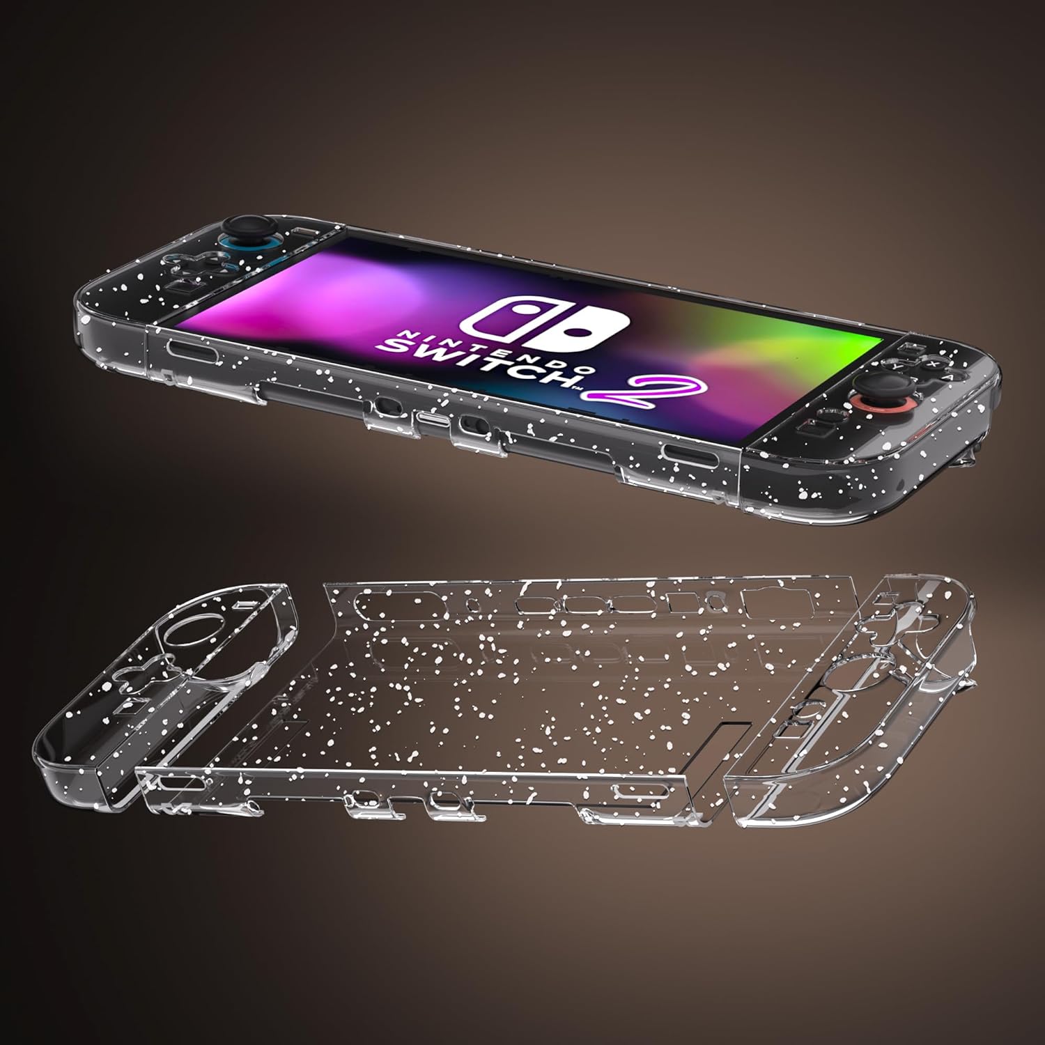 GLDRAM Case for Nintendo Switch 2 (2025), Hard Shell PC Accessories with Dockable Clear Shining Protective Cover Skin, 9H Screen Protector & 4 Thumb Caps for Switch 2 Console & Joycon - Glittery - Image 8