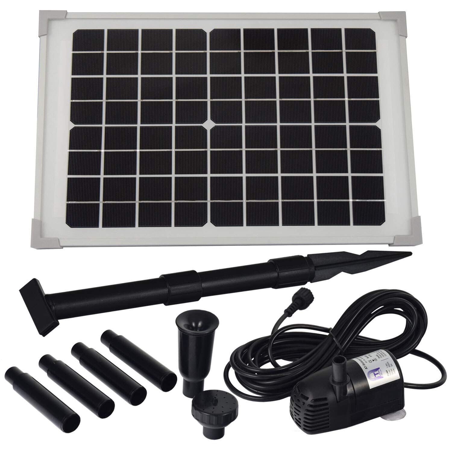Agora-Tec® Solar Teichpumpe Set 10W | Ohne Akku | 600l/h Fördermenge | 1,00m Fontainenhöhe | Gartenteich & Springbrunnen | monokristallin V2