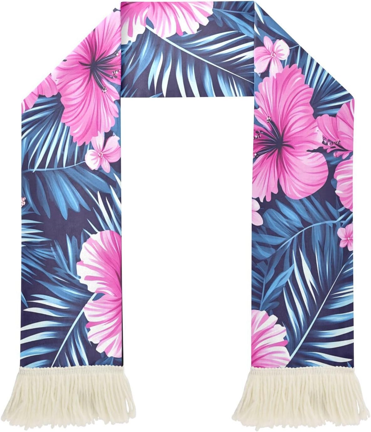 CHIFIGNO Pink Blue Tropical Flowers Sports Fan Scarf for Cheering, Soft Polyester Sweat Towel Wrap with Fringe Ends, Quick Dry Soccer Scarf