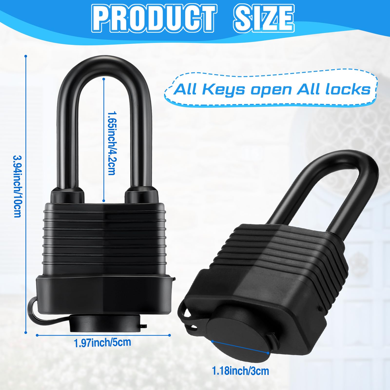Hicarer Paquete de 50 candados impermeables con llave igual, ancho y largo, resistente a la intemperie, con llaves, candados de 1-9/16 pulgadas para exteriores, para el hogar, jardín, garaje,