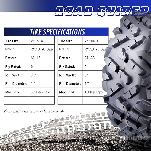Miniatura 3 de Road Guider Juego de 4 neumáticos ATV UTV 26x8-14 y 26x10-14 para Polaris Scrambler 850 1000 XP 13-17