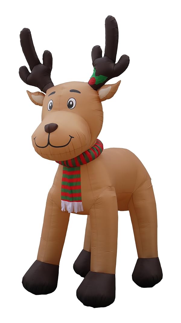 15 FT Jumbo Christmas Inflatable Reindeer – Giant Outdoor Yard Blow-Up Holiday Decoration with Built-in Lights, Self-Inflating Blower, Weather-Resistant Material for Front Lawn or Commercial Display by BZB Goods - Used condition - US$52.71