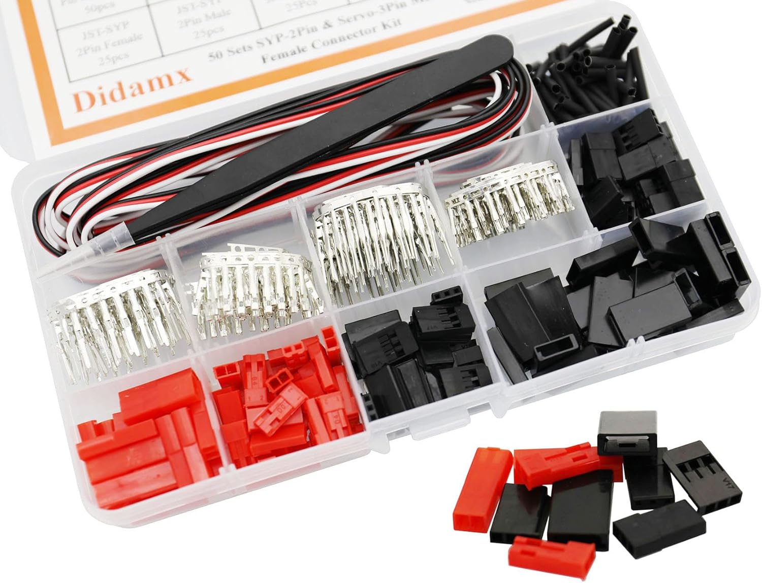 50 Sets JST Servo Connectors Male Female Crimp Pin and Cable Kit with Crimping Tool Compatible for Hitec, Futaba, Spektrum Model Airplanes and RC Cars