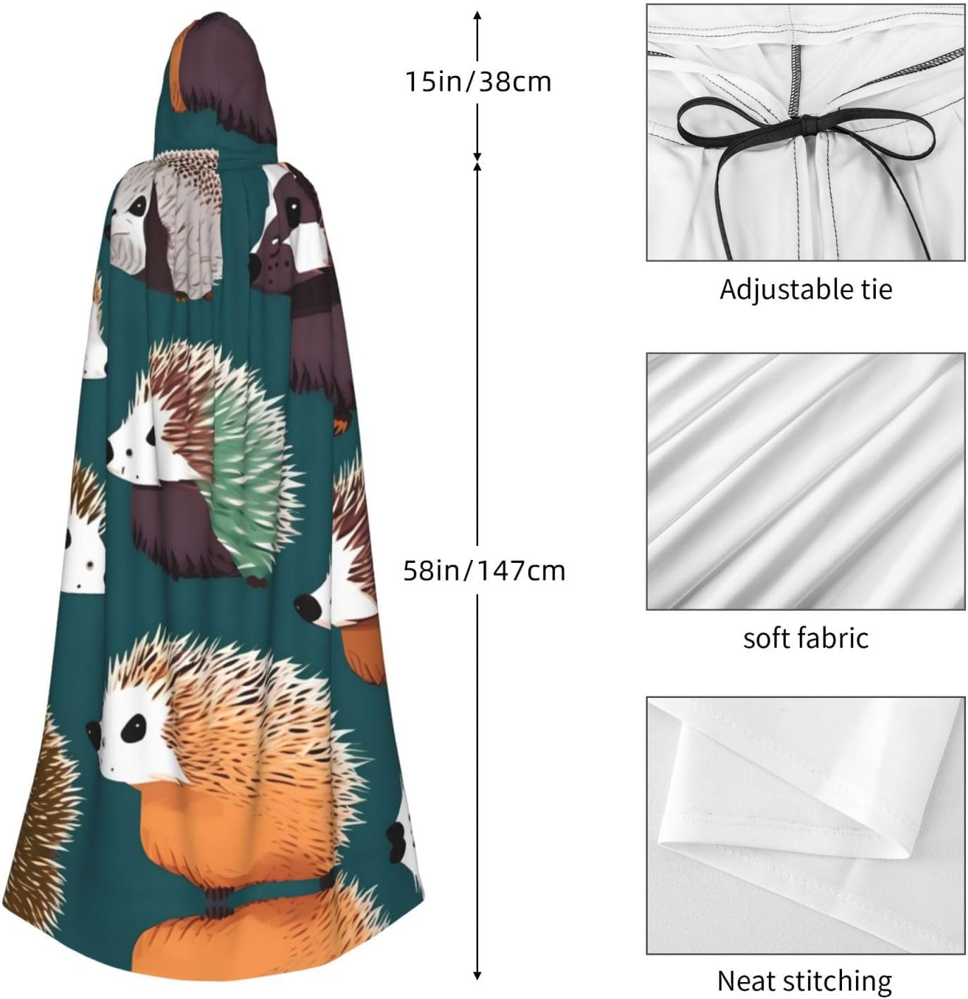 Many hedgehogs print Adult Carnival Festival cape Cosplay cape Gothic-themed party costume robe Witch