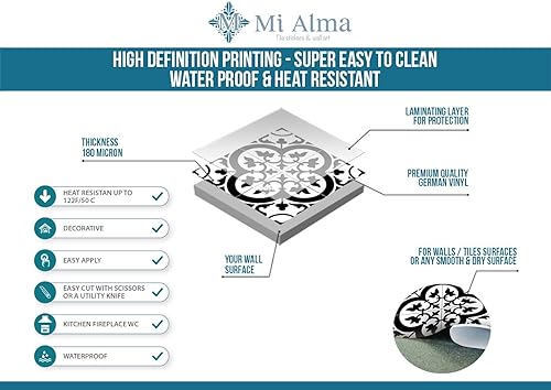 Miniatura 8 de Mi Alma - Calcomanías para azulejos en blanco y negro, 24 unidades, para azulejos en muro, para baño y cocina, simplemente despegar para decoración