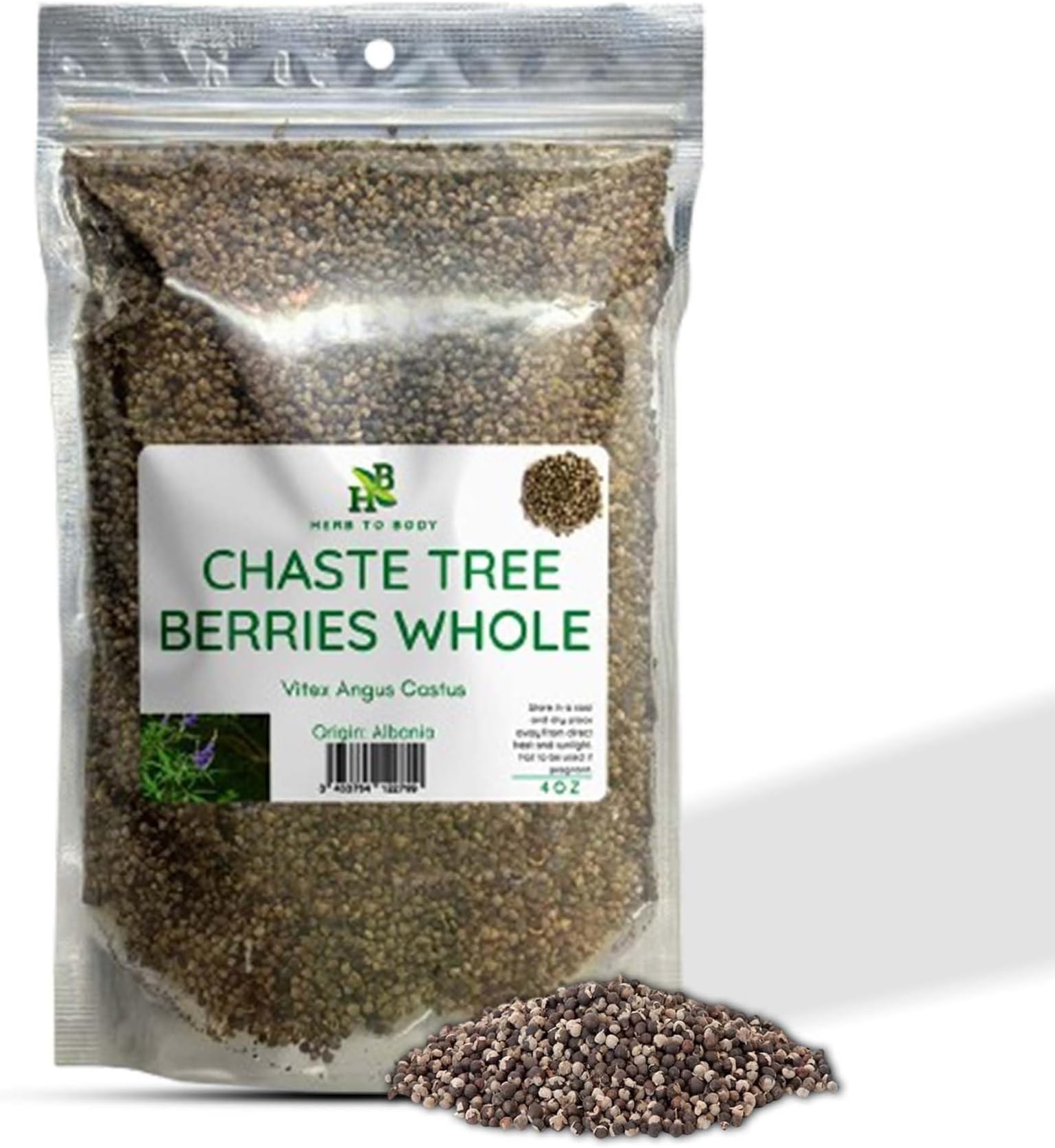 Herb To Body Chaste Tree Berry Whole – 4oz, Wildcrafted and Dried Vitex Berry for Chasteberry Tea for Women’s Wellness