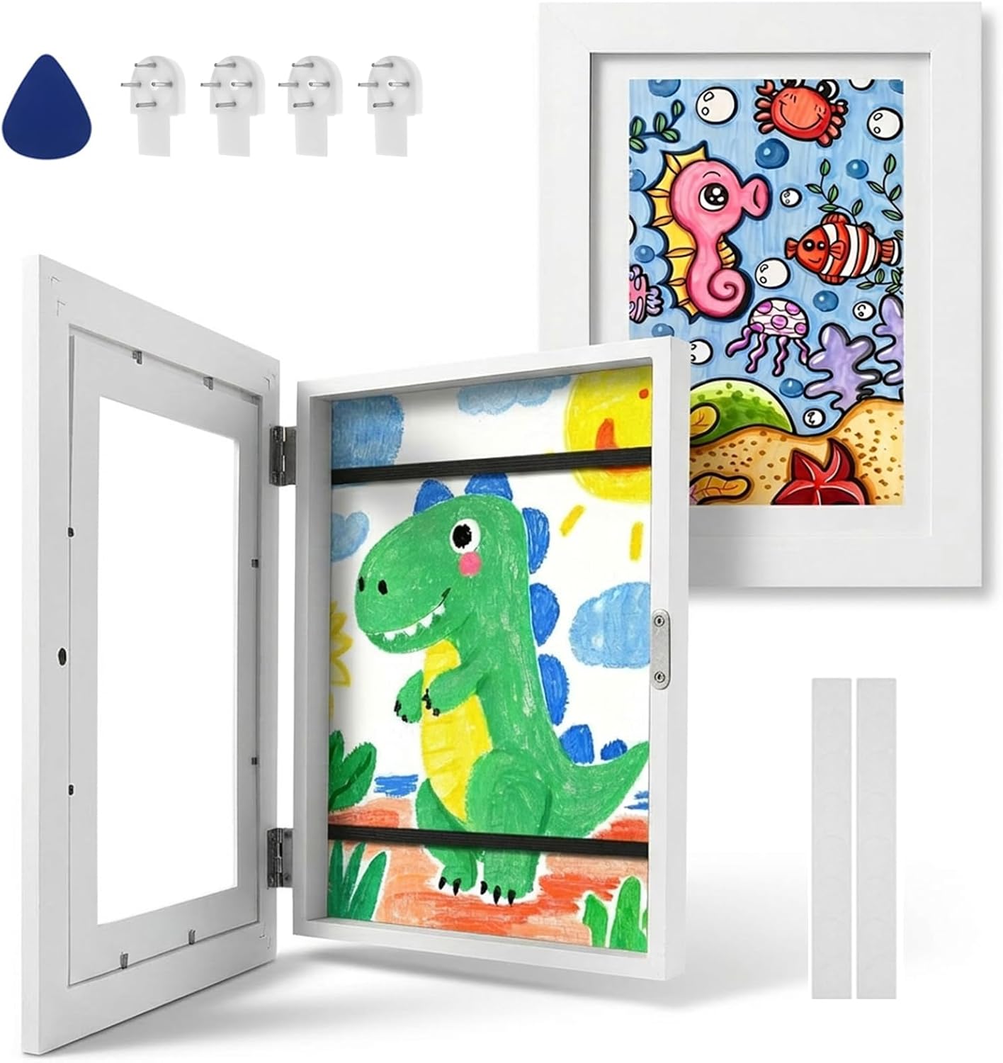 2 Pack Kids Art Frame Set A4 8.5x11 Letter Size Front Opening Photo Frames Wooden Kids Artwork Display Frame for 100 Pictures Horizontal and Vertical Picture Display for Crafts Drawing 3D Artwork