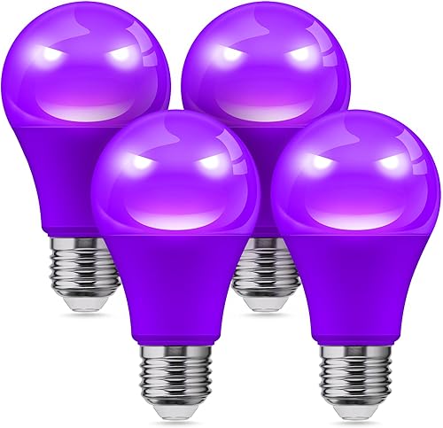 L LOHAS LED Bombillas LED moradas de Halloween para exteriores, A19 9 W (equivalente a 60 W), bombilla de color morado, base E26, no tenue, paquete