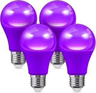 L LOHAS LED Halloween Purple Light Bulbs Outdoor, A19 E26 Base | A19 9W(60W Equivalent) Purple Colored Light Bulb, Non-Dim, 4-Pack