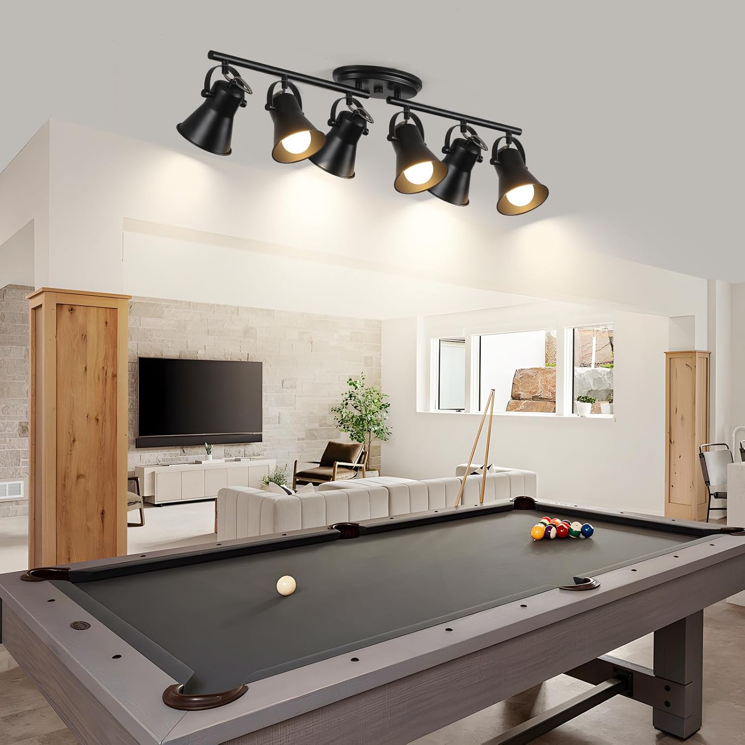 KEESFU 6-Light Track Lighting Kit,Black Semi Flush Mount Ceiling Light with 6 Rotatable Light Heads,Modern Accent Lighting for Livingroom,Bedroom,Hallway,Art Wall,Bathroom,Kitchen.(6-Light)