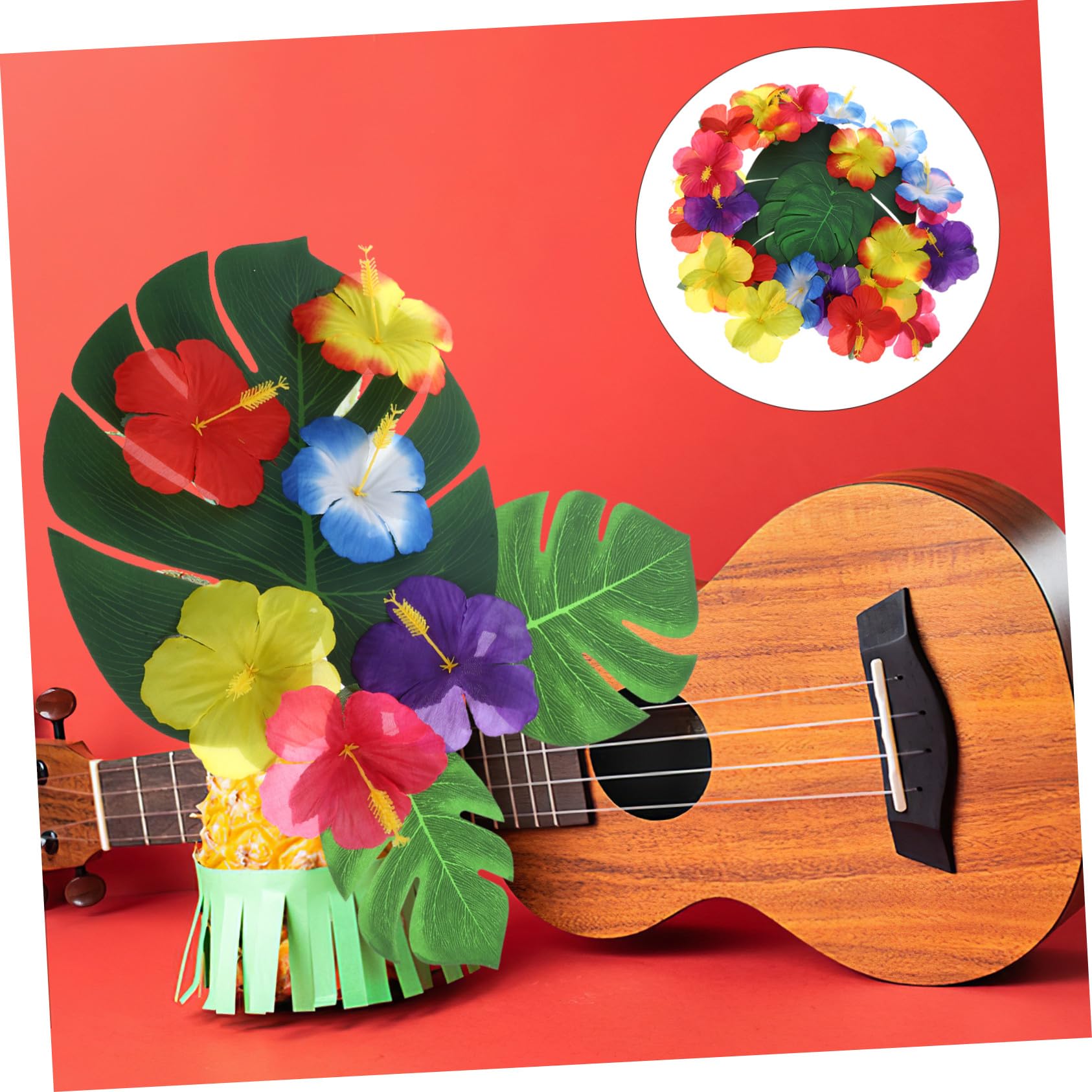 Teiliges Tropical Party Tischdekor aus Hochwertigen Polyester Faux Leaves und Hibiskusblüten Realistische Hawaii Dekoration für Sommerfest Luau Gartenparty und Bar Langlebig und