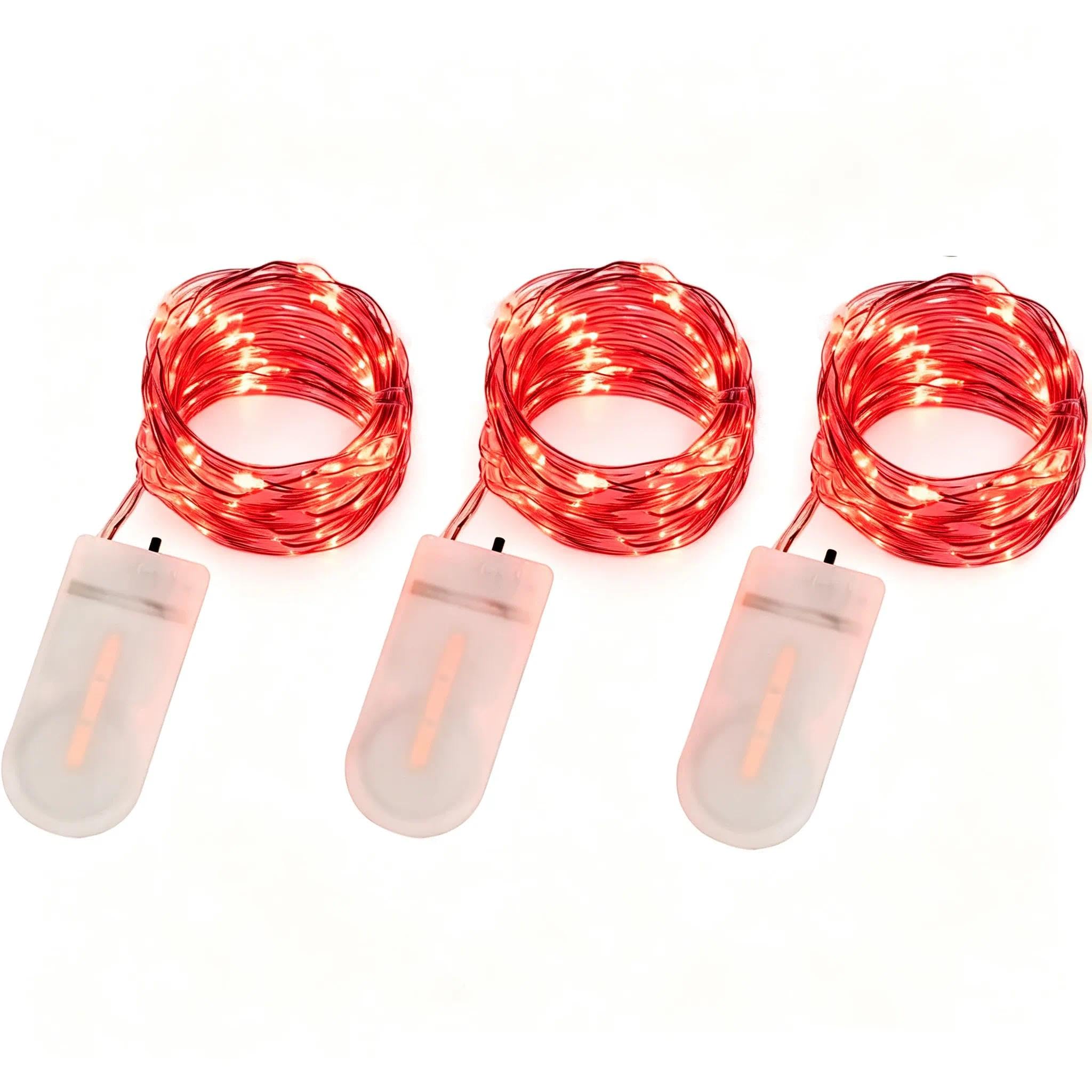 Annefly LED Fairy Lights Battery Operated, 3 Pack 2M 20 LED Micro Wire Fairy String Lights for Bedroom Jar Glasses Wedding Party Christmas Lighting Decoration (Red) — image 1