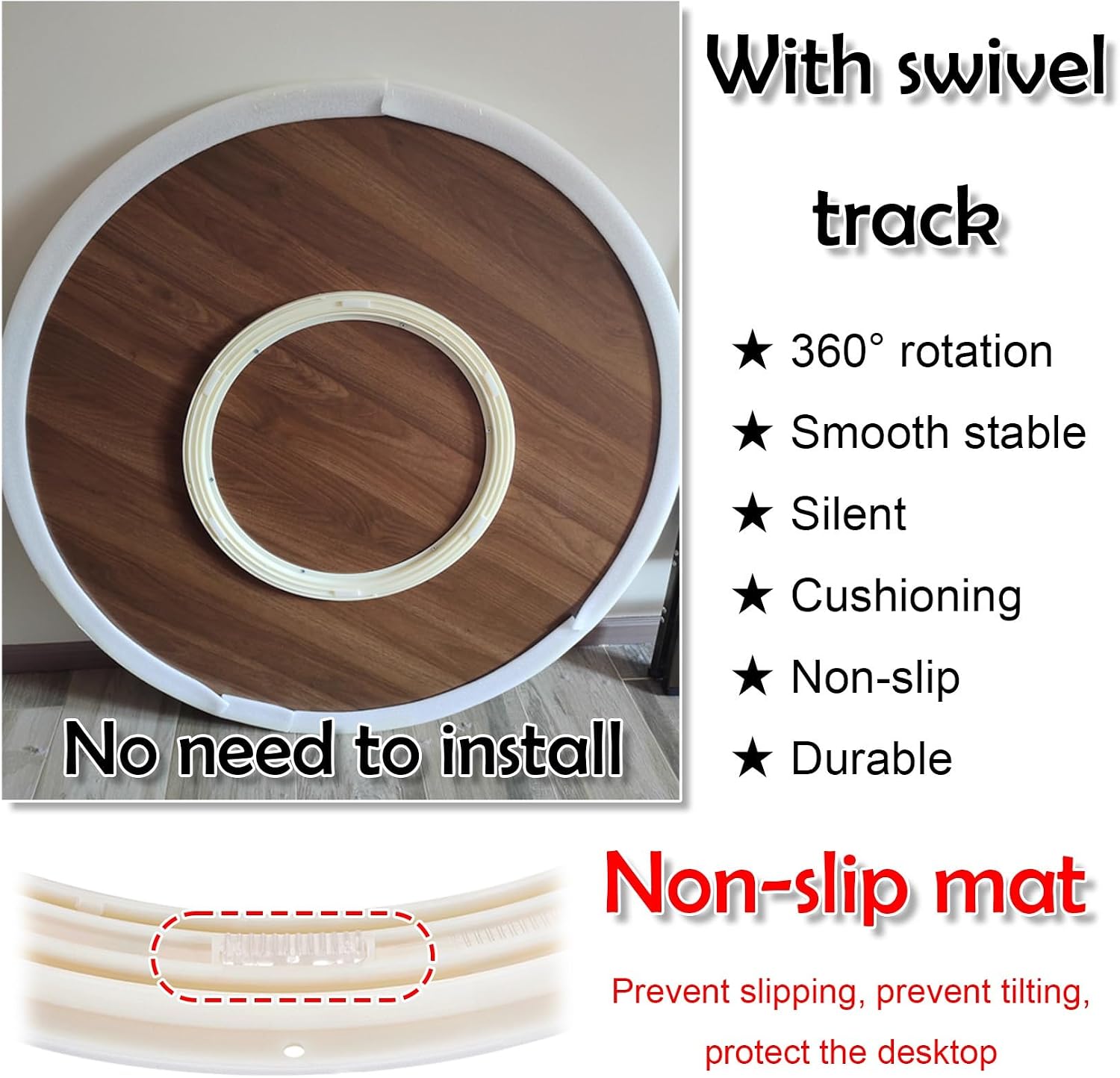 Wooden Lazy Susan Serving Tray Round Tabletop Turntable, Diameter Ø 20~39 Inch Dining Table Rotating Serving Tray, Easy To Share Food 360° Rotating Service Tray