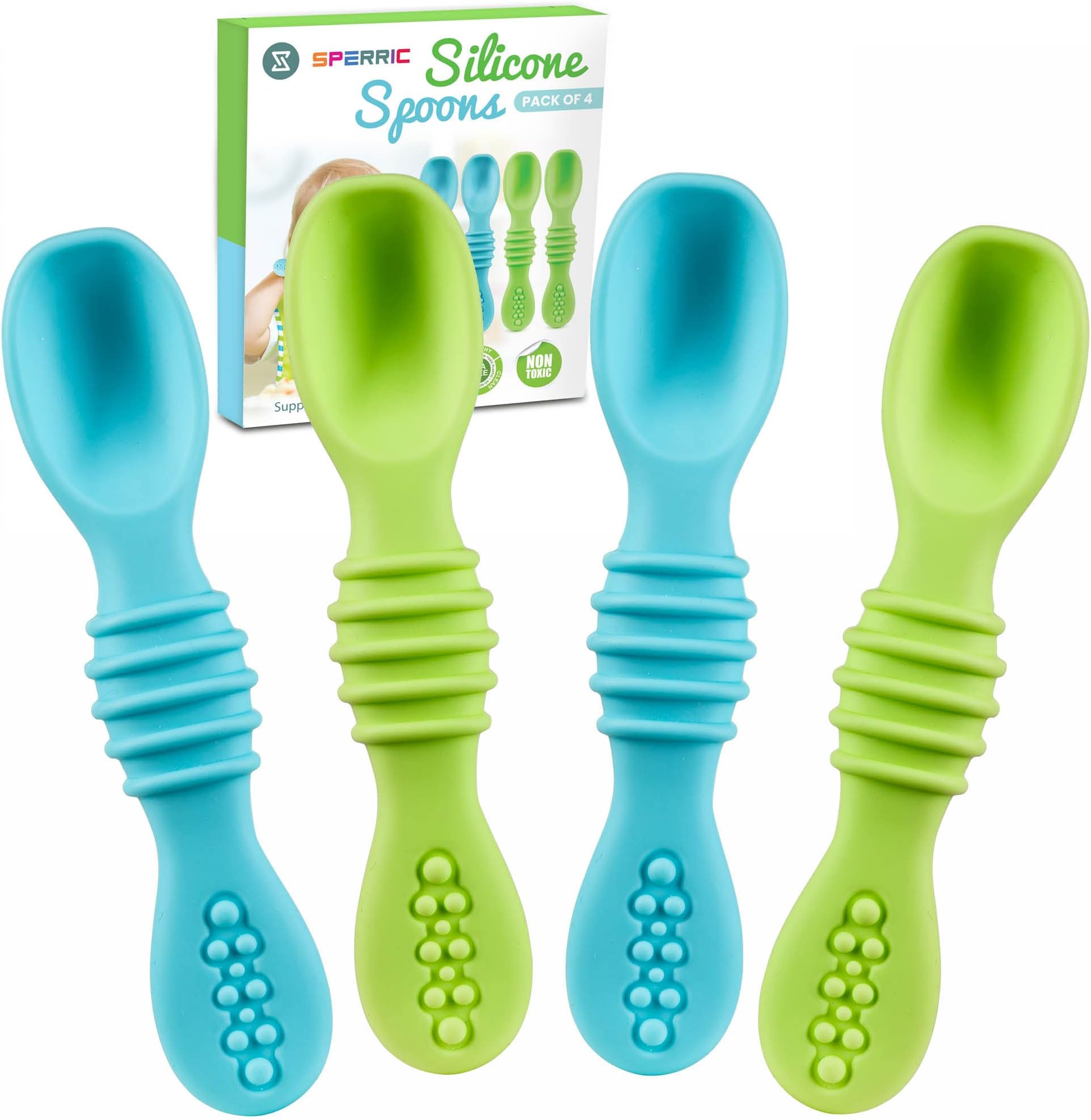 Silicone Baby Spoon for Led Weaning, First Stage Feeding Spoons Set, Gum Friendly BPA Lead Phthalate & Plastic Free, Self Feeding Utensils for Infant & Toddler, Great Gift Set