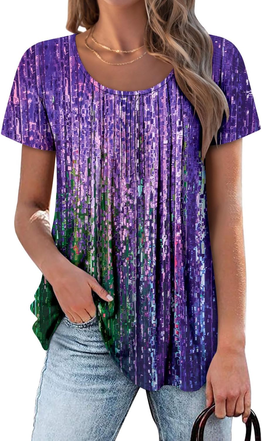 onlypuff Womens Flowy Tunic Tops Short Sleeve Shirts Round Neck Ladies Blouses Summer Fashon Trendy Top - Image 3