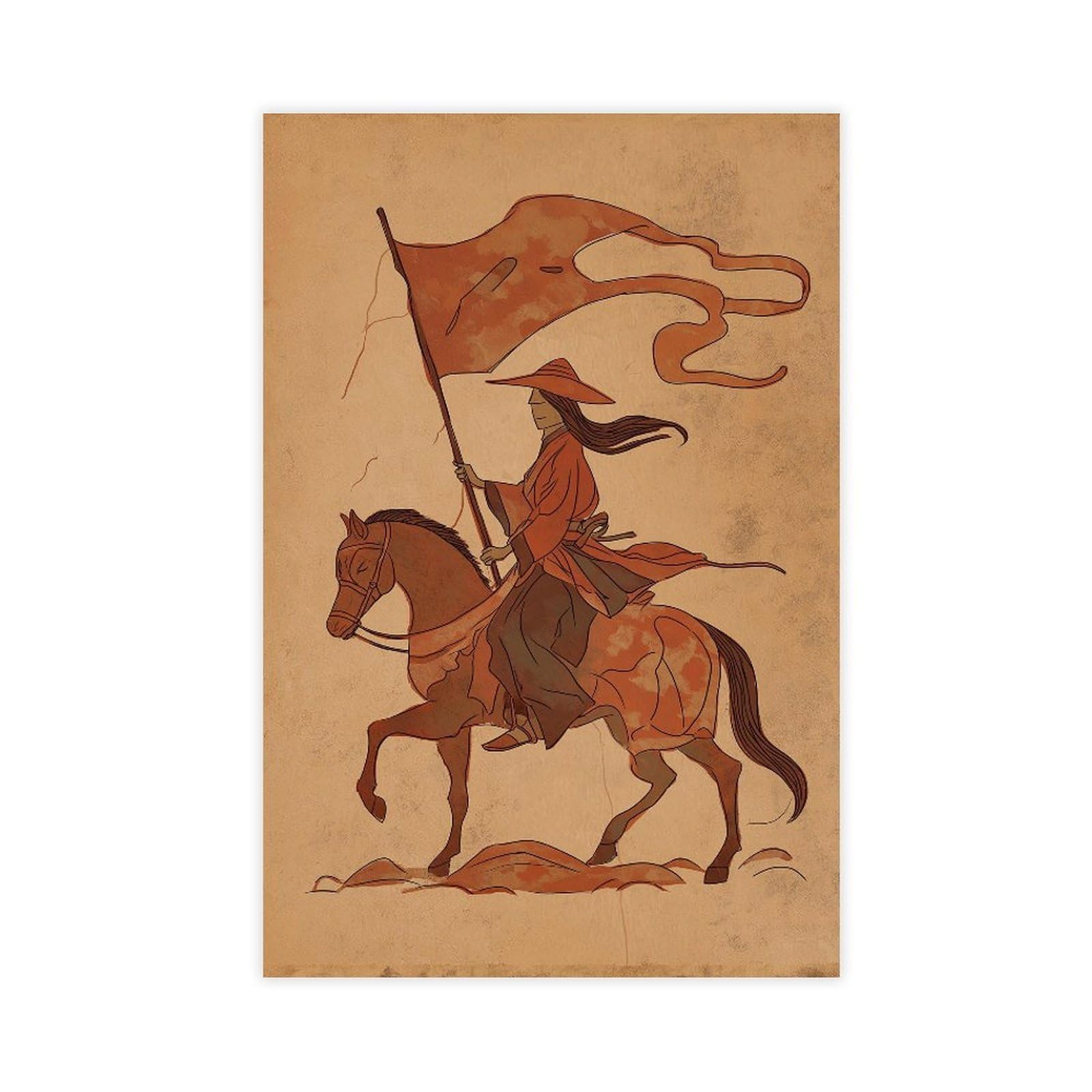 YWTJAX Samurai Horse Rider Poster Canvas Poster for Dorm Room Decor Gift