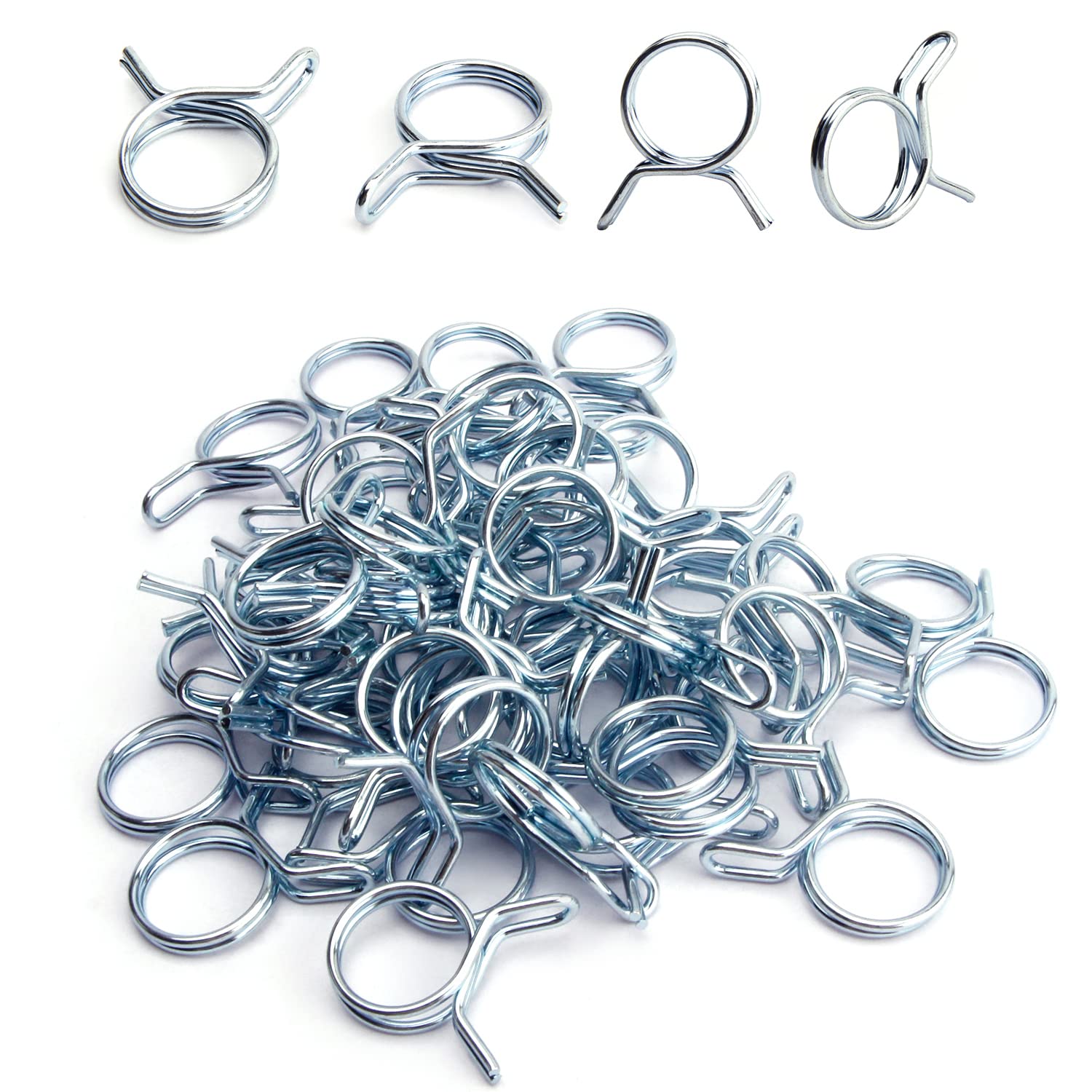 QUARKZMAN Lot De 25 Colliers De Serrage à Ressort Double Fil, Diamètre Intérieur 5 Mm, Pour Tuyaux De Carburant De 5 à 6 Mm De Diamètre Extérieur, Clips En Silicone, Couleur Zinc