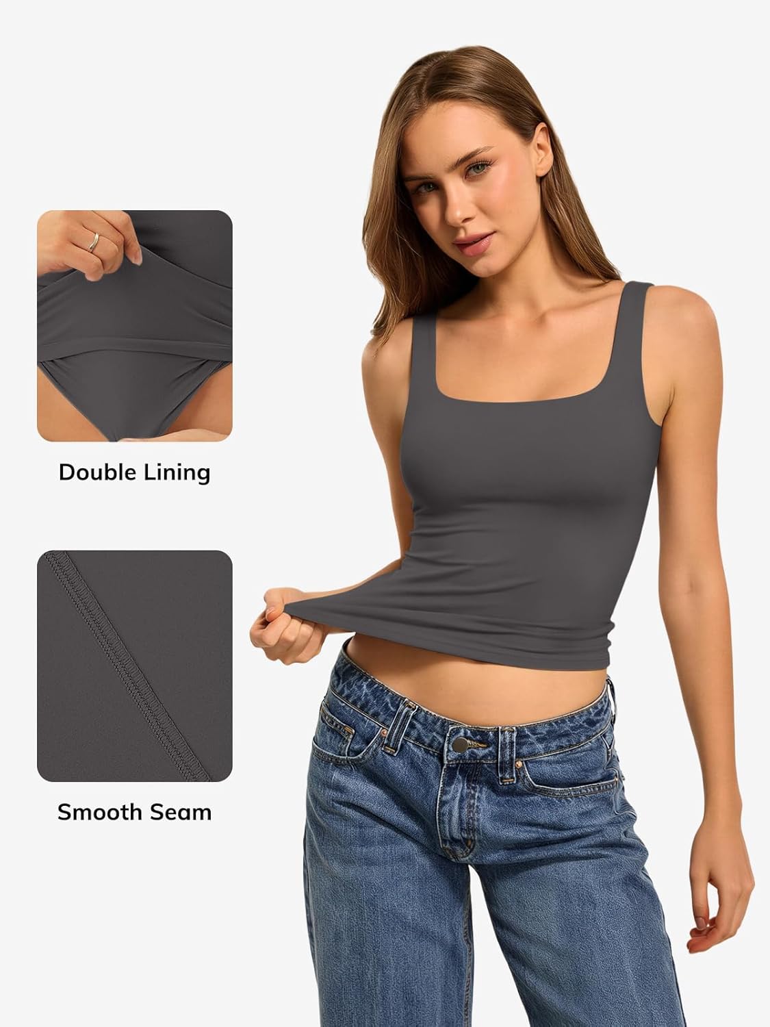 ATHMILE Double Lined Tank Tops for Women Summer Square Neck Sleeveless Basic Spring Going Out Top - Image 5