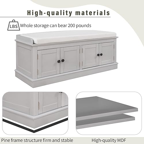Miniatura 24 de LUMISOL Banco de almacenamiento con 2 cajones y 2 armarios, banco de entrada con cojines extraíbles, banco de zapatos para entrada, sala de estar,